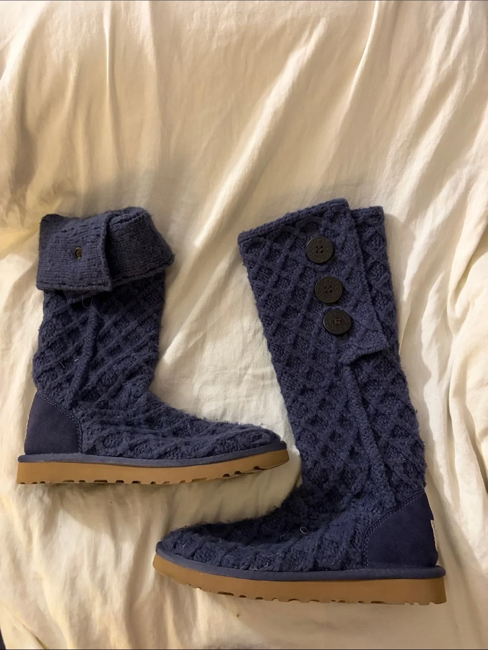 UGG Navy Knit Button-Accent Tall Boots